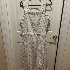 Damson Madder White and Blue Bow Maxi Dress